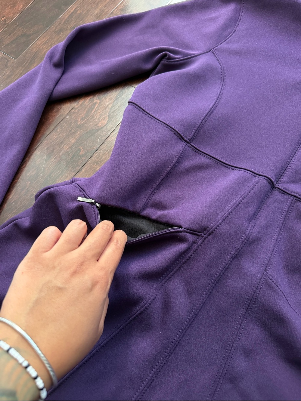 Athleta Cassidy Ponte Dress Medium, Purple, Half Zip, Long Sleeve, Pockets - Picture 3 of 8